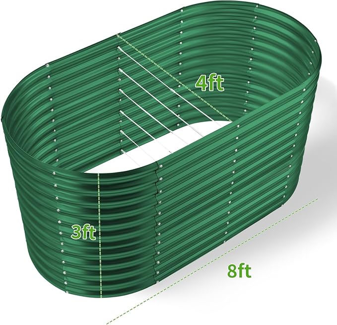 Land Guard 8x4x3ft Oval Galvanized Raised Garden Beds, Large-Capacity Metal Planter Box Outdoor, Durable Deep Raised Garden Bed 3ft Tall, Raised Beds for Gardening Vegetables, Forest Green-Ruum Studio Home
