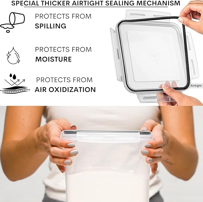 WHITE FEATHER SUPPLIES 4 Pc Flour Sugar Storage Container, Large Food Storage Containers with Lids Airtight for Kitchen, BPA Free Plastic Cereal Containers Storage [2 X 6.5 + 2 X 5.2] 4 Measuring Cup-Ruum Studio Home