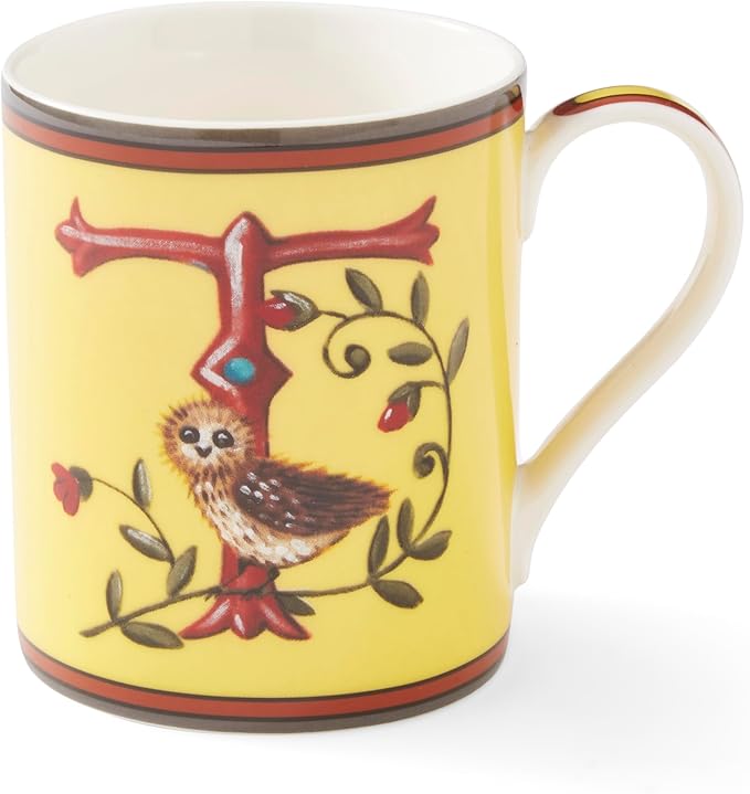 Spode Kit Kemp Alphabet Mug - Letter T Monogram in Fine China, 12oz Ceramic Coffee Cup for Hot Drinks, Personalized Drinkware for Unique Gifts, Dishwasher Safe Tea or Coffee Mug - Gift Box Included-Ruum Studio Home