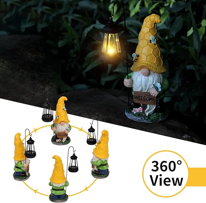 Gnome Garden Decor Statue Mom Dad Gifts Garden Accessories Garden Gnomes Outdoor Lights Solar Resin Gnomes Home Decorations for Patio,Yard,Lawn Ornament-Ruum Studio Home
