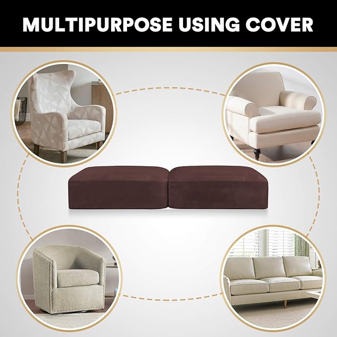 PrinceDeco Brown Furniture Cover, 2 Pcs Velvet Stretch Sofa Cushion Covers for Individual Cushions, Pet Friendly, Stay in Place, Machine Washable-Ruum Studio Home