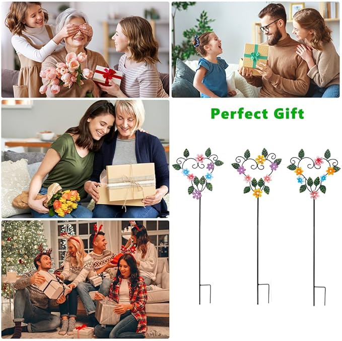 Metal Flowers Decorative Garden Stakes, 22.1 ''H Heart Shape Metal Flowers for Outside Yard Art Garden Stakes,Spring Outdoor Decor Housewarming Present for Women Mom Grandma-Ruum Studio Home