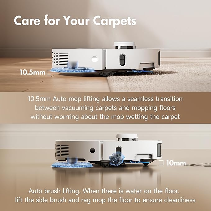 Mova P10 Pro Ultra Robot Vacuum and Mop 13,000Pa Suction, 140°F Hot Water Auto Mop Washing & Drying, Dual Spinning Extenable Mop,10.5mm Lifting for Carpet, 360°Obstacle Avoidance, App Control-Ruum Studio Home