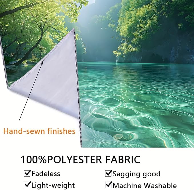 BSFHH Nature Tapestry Forest Tree Sea Cave Wall Hanging, Stream Through Rainforest Landscape Wall Art Tapestry for Bedroom Living room (Lake View, 90"×70", Unframed)-Ruum Studio Home