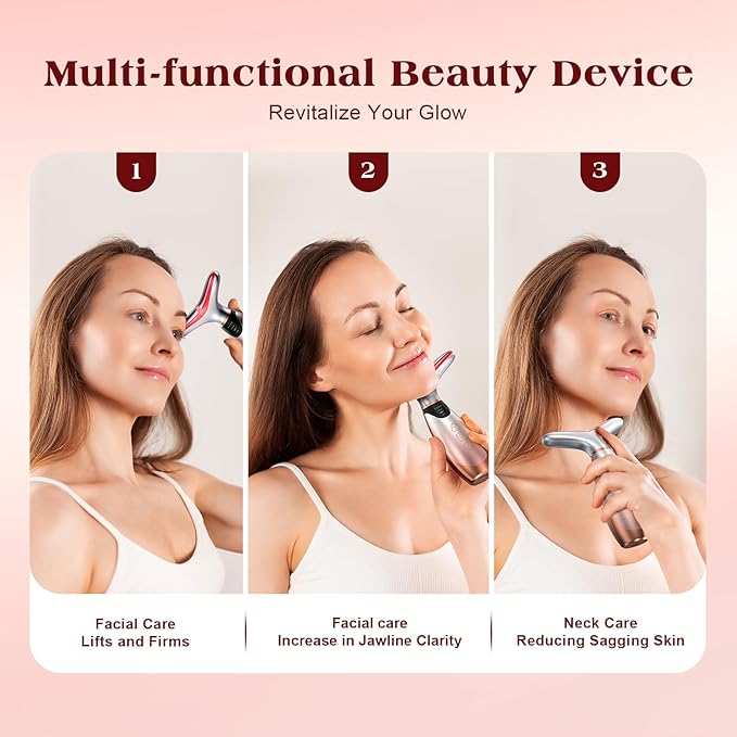 Facial Massager, 7 Colors Red Light Therapy for Face and Neck, Face Lift Device with 113°F Heating Vibration for Multi Skin Care-Ruum Studio Home