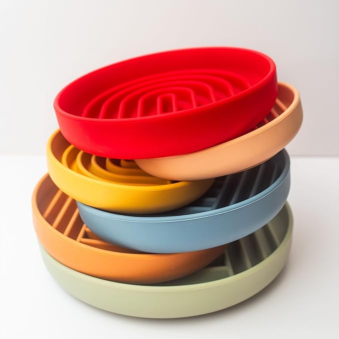 The Slowdown Bowl Silicone Slow Feeder for Dogs & Puppies, Slow Eating, Modern Lick Mat Design, Reduces Gulping, Fits 2 Cups 7.5” Across x 1.5” Tall, Mealtime Challenge, Medium-Cherry-Ruum Studio Home