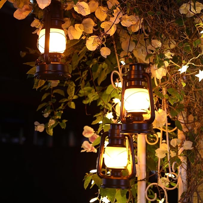2 Pack Solar Hanging Lantern Outdoor, Solar Powered, Auto On/Off Waterproof LED Flame Umbrella Vintage Lights for Garden, Patio, Yard, Flickering Flameless Candle Mission Lights for Table, Party-Ruum Studio Home