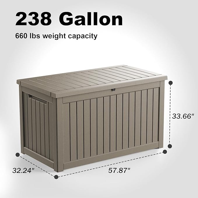 230 Gallon Outdoor Deck Box,Storage Lockable Waterproof Patio Furniture,Garden Tools,Cushions,Pool Accessories Outside Storage Resin Box(Grey)-Ruum Studio Home