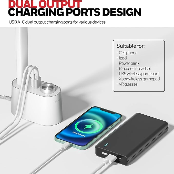 Honeywell Upgraded LED Desk Lamp - H01 Pro Sunturalux™ Foldable Desk Light with USB A+C Charging Port, 3 Color Modes Dimmable Table Lamp for Home Office Reading(White)-Ruum Studio Home