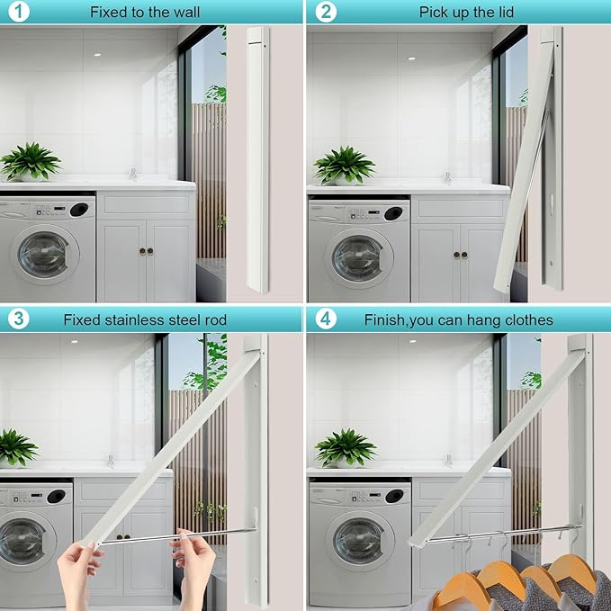 Retractable Clothes Drying Rack,Space Saver Wall Mounted Folding Hanger for Laundry Room, Closet Storage Organization, Easy Installation Aluminium Dryer 1pcs-Ruum Studio Home