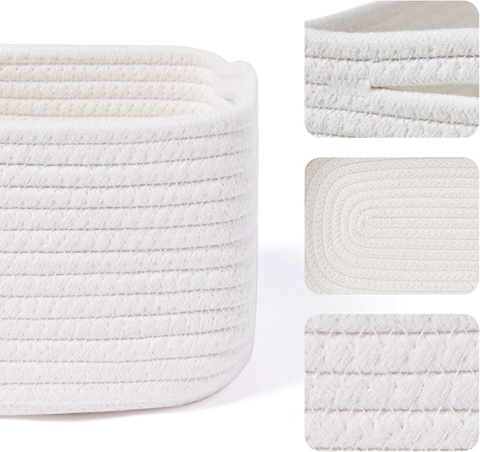 Small Storage Baskets for Organizing | Closet Organizer Bins | Shelf Toy Basket | Woven Rope Baskets | Cube Decorative Box | Shallow Basket | 13x8.5x5.1” | 4 Packs Off White-Ruum Studio Home