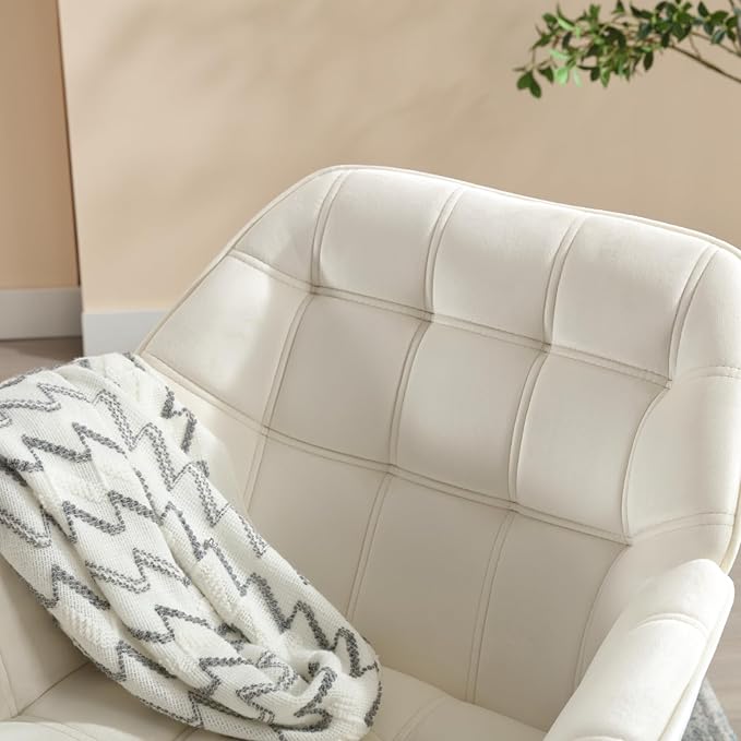 Beige Velvet Accent Chair with Ottoman ，Modern Reading Chair with Ottoman Set, Comfy Fuzzy Armchair Living Room Chair Lounge Chair with Metal Legs for Small Spaces Bedroom Apartment-Ruum Studio Home