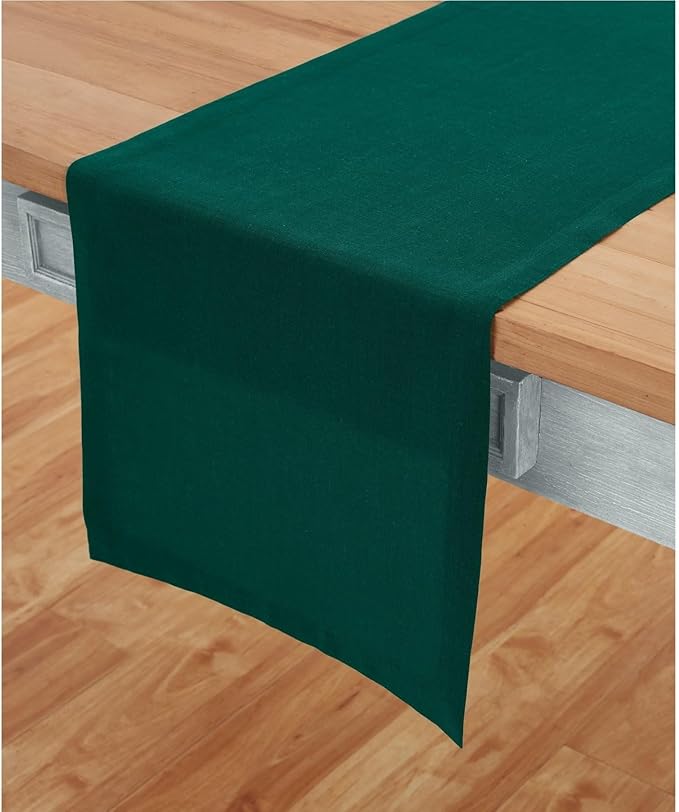 Solino Home Linen Table Runner 90 Inches Long - 100% Pure Linen Rainforest Green Dining Table Runner 14 x 90 Inch for Fall, Autumn, Thanksgiving - Fete-Ruum Studio Home