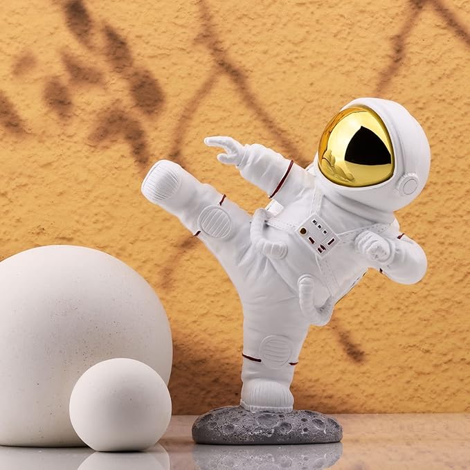 Astronaut Figurine,Astronaut Decor,Kung Fu Astronaut Figure Sculpture Spaceman Décor,Sculptures Home Décor,White Gold Shelf Decoration,Table Decor,Cute Mini Space Figure Ornament Decorative Astronaut-Ruum Studio Home