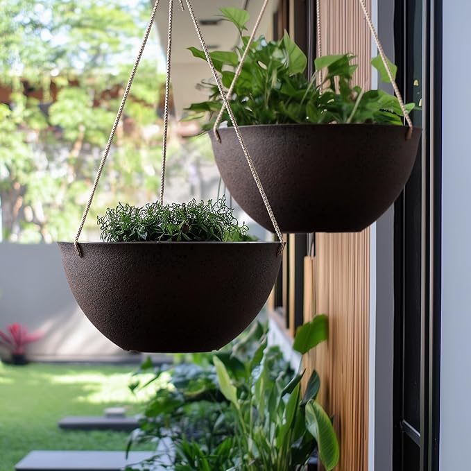 LA JOLIE MUSE Large Hanging Planters - 13 Inch Flower Pots Outdoor Indoor, Hanging Garden Planters Set of 2, New Iron Color-Ruum Studio Home
