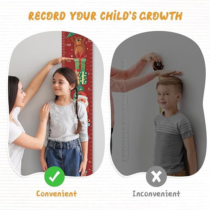Personalized Name Growth Chart Wall Decor for Kids – Canvas Removable Height Chart Measuring Ruler 59" x 7.9" （Santa Claus Gifts）-Ruum Studio Home