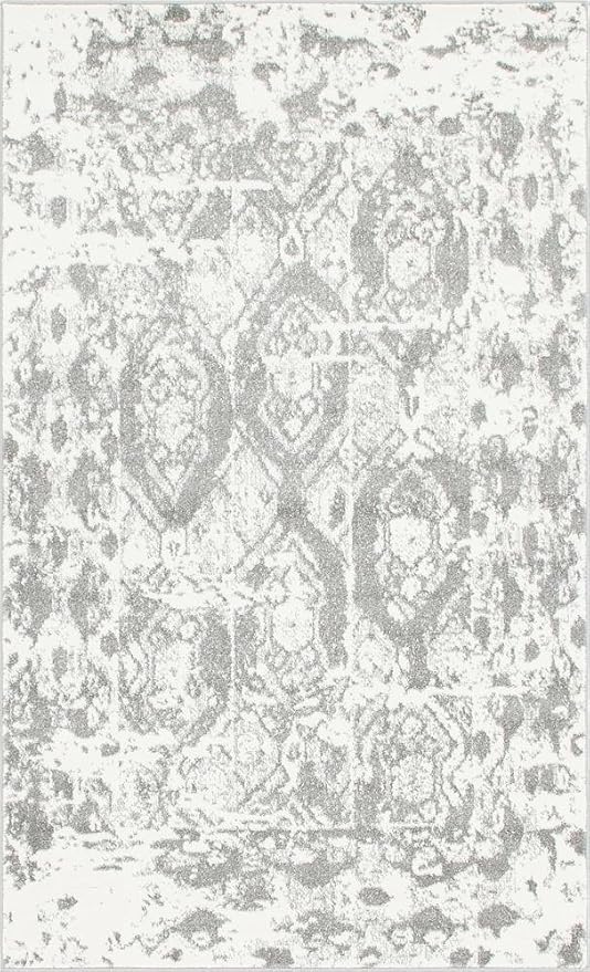 Unique Loom Rosso Collection Vintage, Geometric, Bohemian, Traditional, Distressed, Southwestern Area Rug, Rectangular 5' 0" x 8' 0", Light Gray/Ivory-Ruum Studio Home