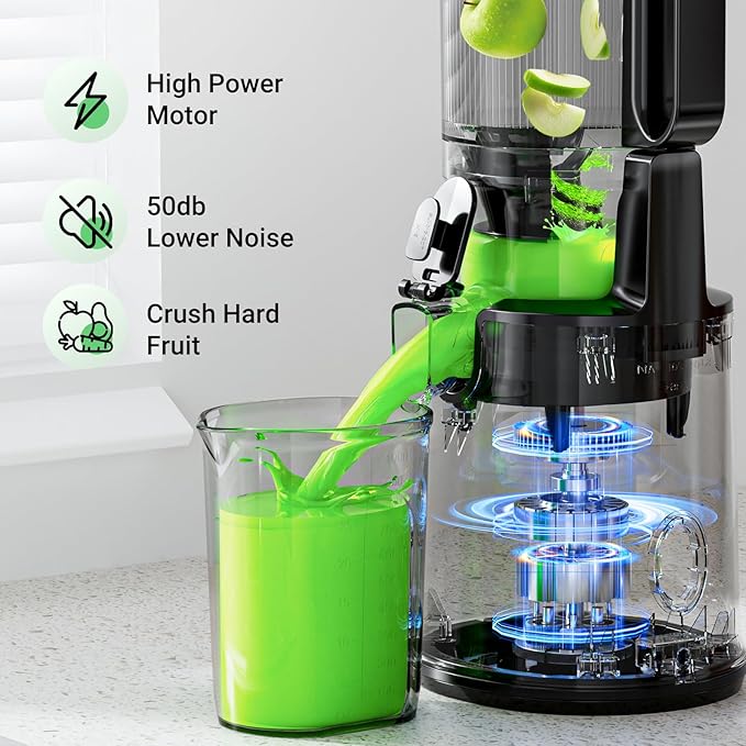 Juicer Machines,Aeitto Cold Press Juicer with 5.3“ Extra Large Feed Chute for Whole Fruits & Vegetables, Juice Extractor Machine, Self Feeding, Easy to Clean, High Juice Yield, Black-Ruum Studio Home