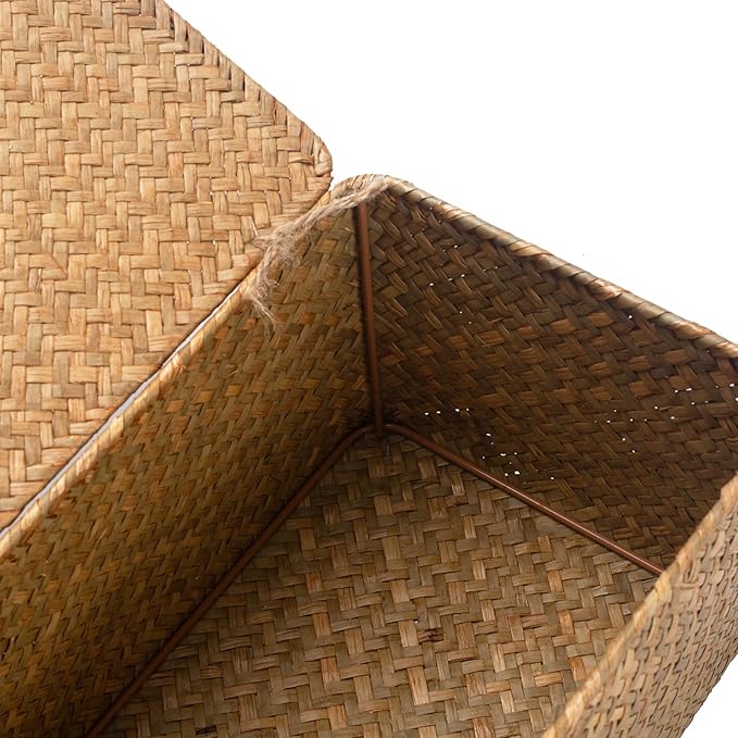 Wicker Basket with Lid, Seagrass Storage Basket, Woven Baskets for Storage, Decorative Storage Baskets for Shelf Organizing, Natural-Ruum Studio Home