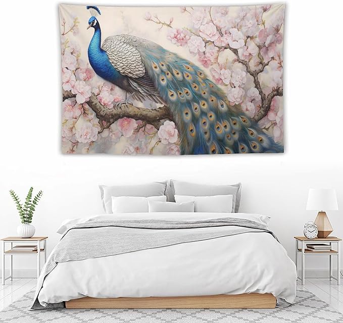 Peacock Tapestry Peacock Tapestries Fabric Wall Hanging Aesthetic Space Garden Indoor Outdoor Wall Art Tablecloth Bedspread Decoration for Bedroom Dormitory Living Room Home Decor 60"x90"-Ruum Studio Home