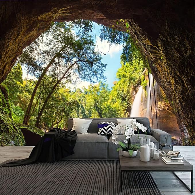 FENDROM Green Misty Forest Tapestry Wall Hanging Nature Mountain Cave Landscape Tapestry Waterfall River Tapestries for Bedroom Living Room Dorm Decor-Ruum Studio Home