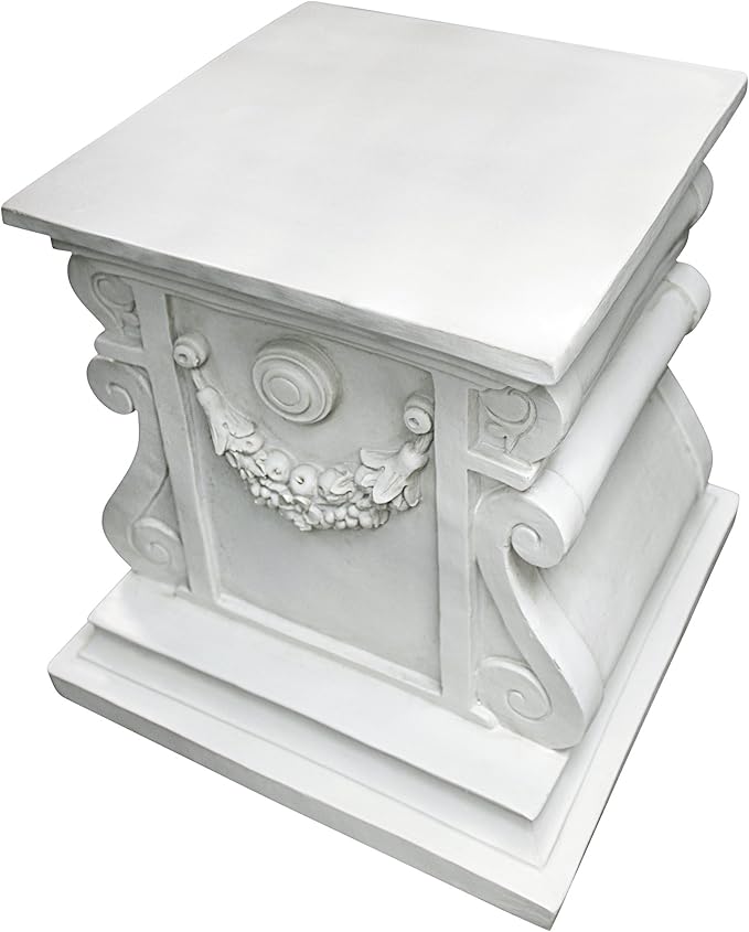 Design Toscano Lion of Florence Sentinel Statue (13 Inches Wide, 21 Inches Deep, 28 Inches High) and Classic Statuary Garden Plinth Base Riser, Large (15 Inches Wide,14 Inches Deep,15 Inches High)-Ruum Studio Home