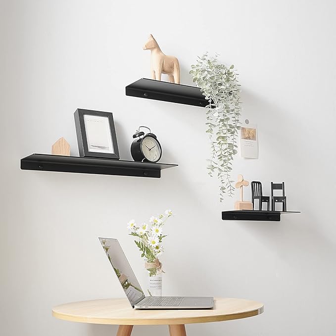 JOOM Black Floating Shelves for Wall Storage, Metal Wall Shelves for Living Room, Bathroom, Kitchen, 16” Display Shelves for Collectibles(2 PCS)-Ruum Studio Home
