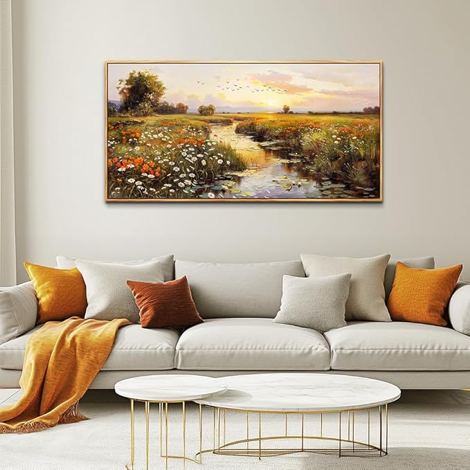 PHAOHUAXM Canvas Wall Art For Living Room Wall Decor For Bedroom Watercolour Painting Office Decoration Countryside Sunrise Scenery Wall Picture Printing Artwork Home Decor Wood Framed 24x48 In-Ruum Studio Home