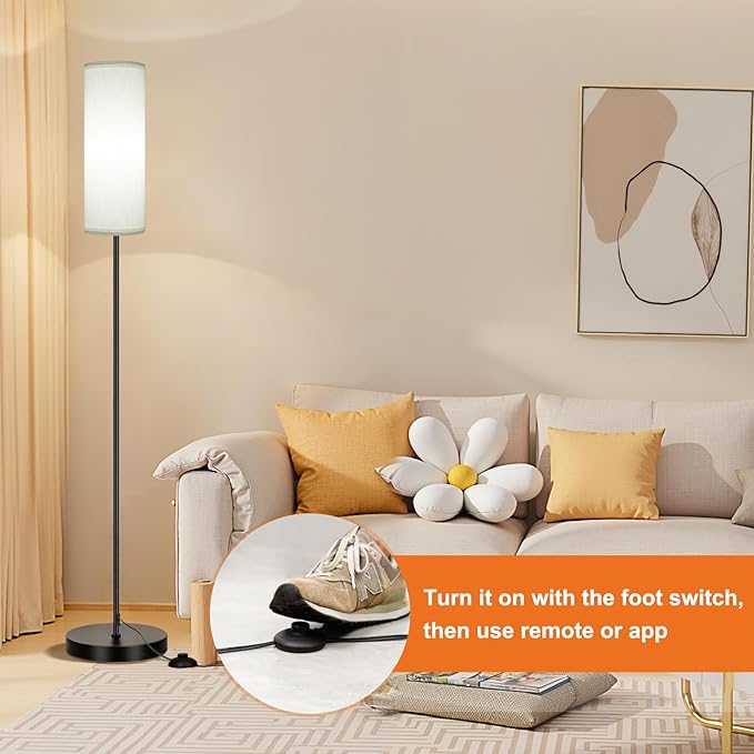 FRIDEKO HOME Floor Lamps for Living Room, Dimmable Colors Temperature & Brightness, Modern Floor Lamp Remote, Tall Standing Lamps for Kid Room Bedroom Office, White Lampshade 9W RGB Smart Bulb-Ruum Studio Home