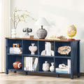 8 Cube Book Shelf, Farmhouse Wood Long Storage Organizer Bookcase, 62" Horizontal Navy Blue Console Closet Bookshelf, Hallway TV Stand for Entryway, Display Cabinet Book Case for Living Room-Ruum Studio Home