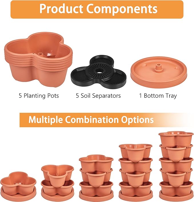 VECELO 5 Tier Vertical Garden Planter, Self Watering Stackable Planters with Wheels for Strawberries, Herbs, Flowers, Vegetables, Red-Ruum Studio Home
