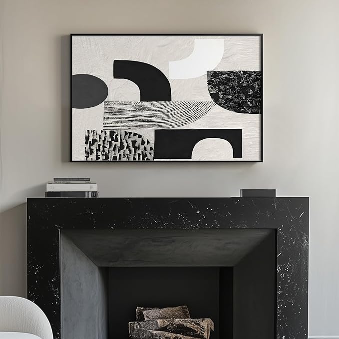 Framed Black and White Abstract Wall Art, Modern Minimalist Canvas Prints Paintings Artwork for Walls, Geometric Pictures for Living Room Dining Room Bedroom Office Bathroom Wall Decor 24x36 In-Ruum Studio Home