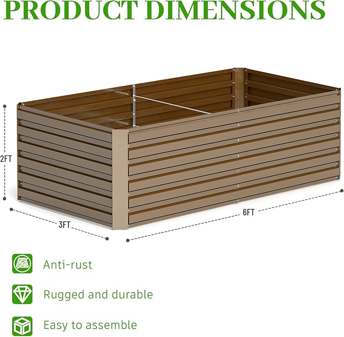 6x3x2 ft Raised Garden Bed, Large Metal Planter Raised Beds, Planters for Outdoor Plants for Vegetables, Flowers, Herbs, Fruits, and Succulents.(4 Pcs)-Ruum Studio Home