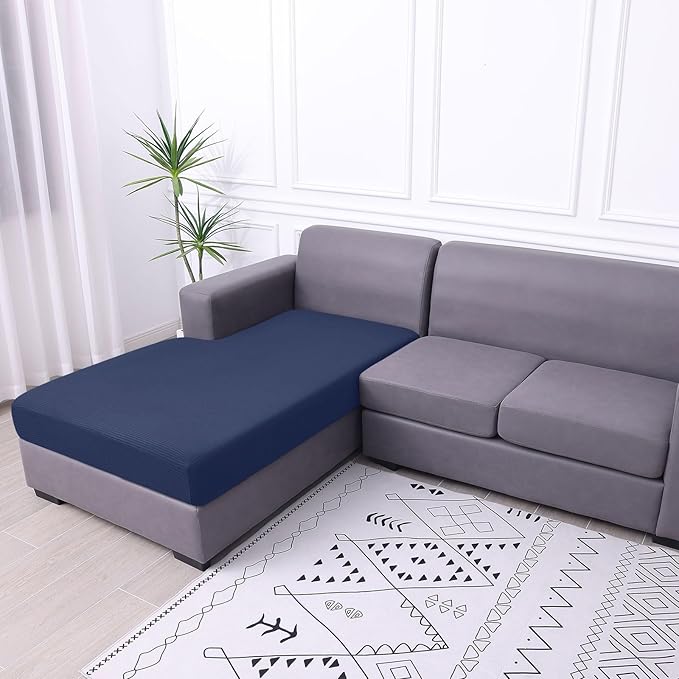 hyha Waterproof Sectional Couch Covers, Non Slip Sofa Couch Cushion Covers L Shape, Thick Stretch Jacquard Fabric, Washable Sofa Slipcovers with Elastic Bottom (1 Piece for Chaise, Navy)-Ruum Studio Home
