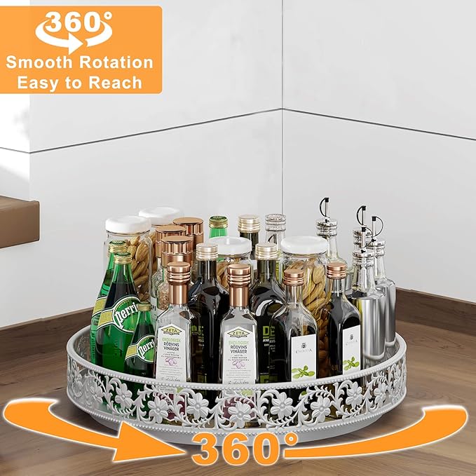 Lazy Susan Turntable Organizer, 13 inch Large Rotating Spice Rack Lazy Susan for Dining Table Top Cabinet Countertop Pantry Kitchen Cupboard Bathroom White-Ruum Studio Home