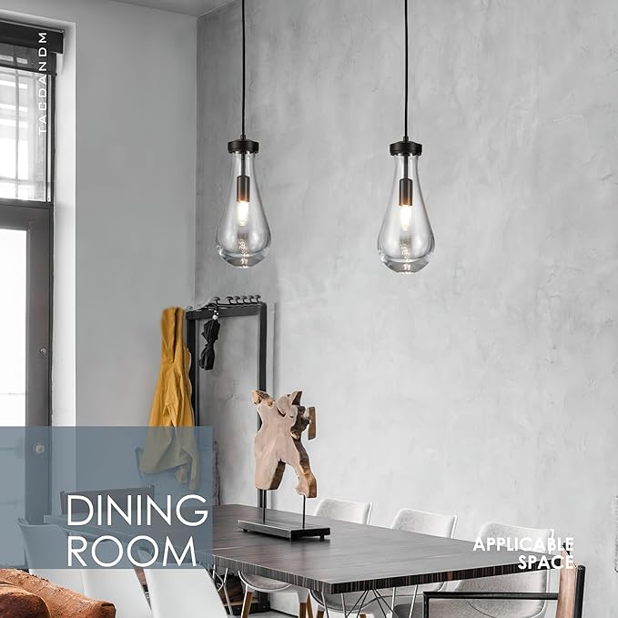 Raindrop Pendant Light Fixtures Set of 3, Black Glass Pendant Lighting, Hand BlownTeardrops Modern Hanging Light for Entryway Foyer Kitchen Island Dining Living Room Hallway-Ruum Studio Home