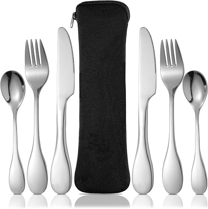 7 Pieces Bariatric Eating Portion Control Flatware Bariatric Management Silverware Serving Spoons Forks Knives Stainless Steel Weight Loss Utensils with Fabric Storage Bag-Ruum Studio Home