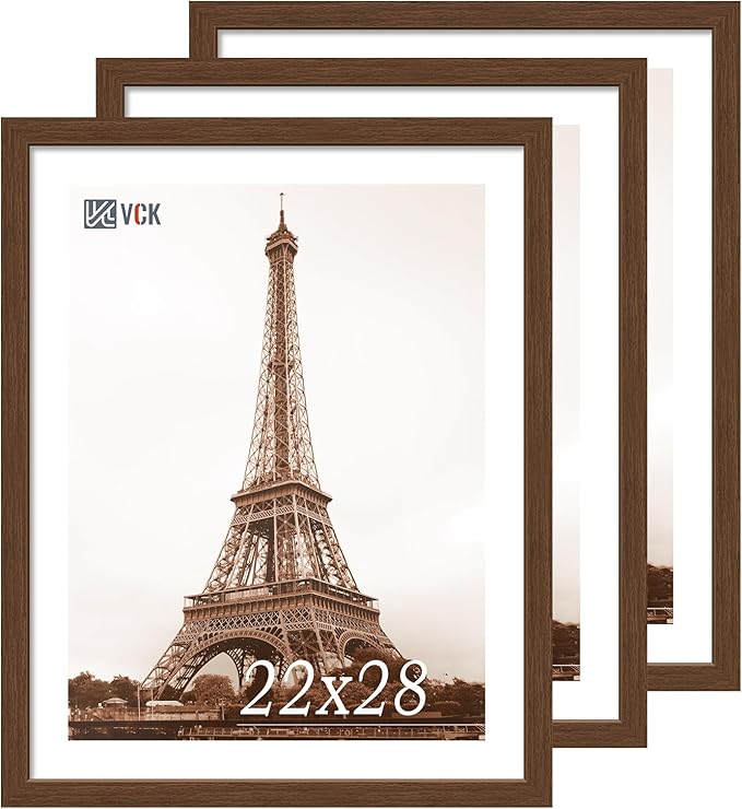 VCK 22x28 Picture Frame 3 Pack, Brown Wood Poster Frame with Exclusive Wood Grain, Wall Mounting Hanging-Ruum Studio Home