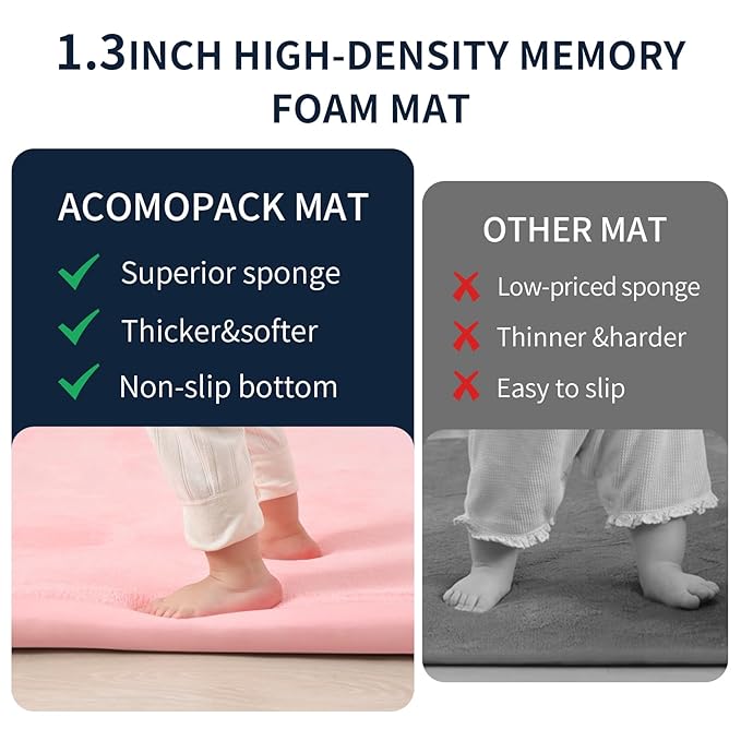ACOMOPACK Baby Play Mat for Floor 1.3" Thick Memory Foam 50x50 Soft Velvet Playpen Mat for Kids,Infants,Toddlers,Tummy Time Crawling Mats with Non-Slip Bottom,Yoga,Tatami,Nursery Rug（Pink）-Ruum Studio Home