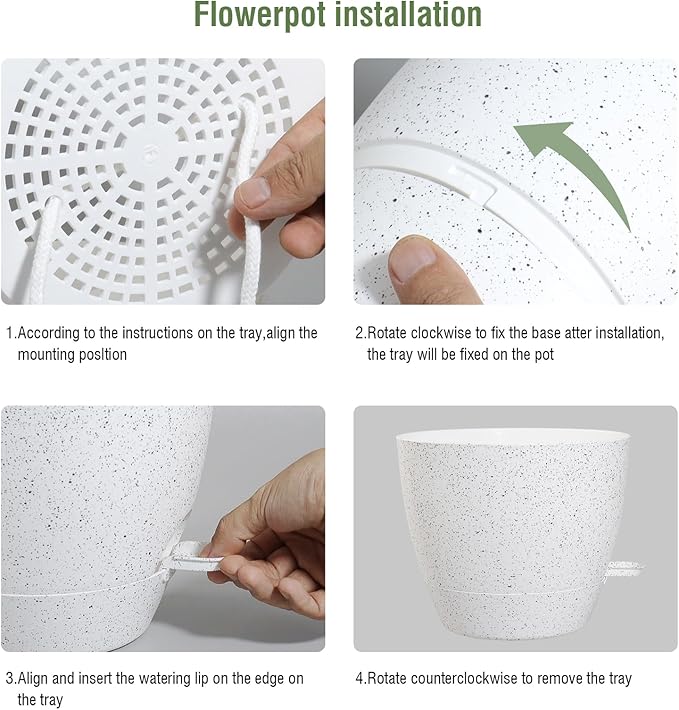 12/10/9 inch Large Self Watering Pots, Plant Pots with Mesh Drainage Holes for Indoor Outdoor Garden Plants, Flower Pots with Deep Reservoir, Set of 3 Plastic Planters, Specked White-Ruum Studio Home