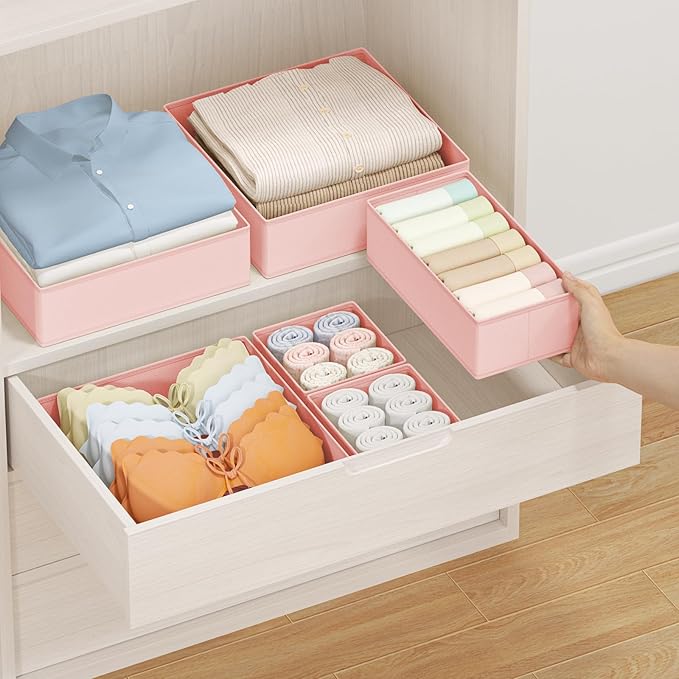 DIMJ Drawer Organizer Clothes 24Pack - Foldable Baby Organizers and Storage & Dresser Organizer for Bedroom, Closet - Nursery Organization Dresser Dividers for underwear, Sock,Bra, Belt, Tie, Pink-Ruum Studio Home