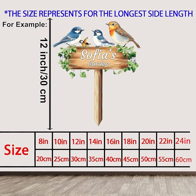 Personalized Colorful Bird Metal Sign with Stake,Custom Gardener Last Name Signs Outdoor Decorate,Customized Garden Accessories Decor for Mother,Birds on the Branch Plaques for Patio Lawn Porch Yard-Ruum Studio Home