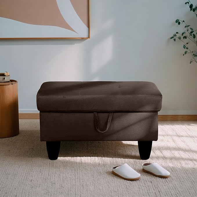 Ottoman Rectangular Storage Ottoman Bench, Flannel Footrest Stool Footstool with Lid for Living Room, Bedroom, Entryway, Coffee, 28.5"x19"x17.5"-Ruum Studio Home