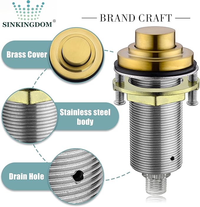 SinkTop Air Switch Kit with Brass Gold Long Button (Full Brass) for Garbage Disposal-Ruum Studio Home