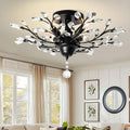 Ganeed Crystal Chandeliers,Vintage K9 Clear LED Ceiling Lighting,Edison Pendant Light Flush Mounted Fixture with 4 Light for Living Room Dinning Room Restaurant Porch Hallway (Black)-Ruum Studio Home