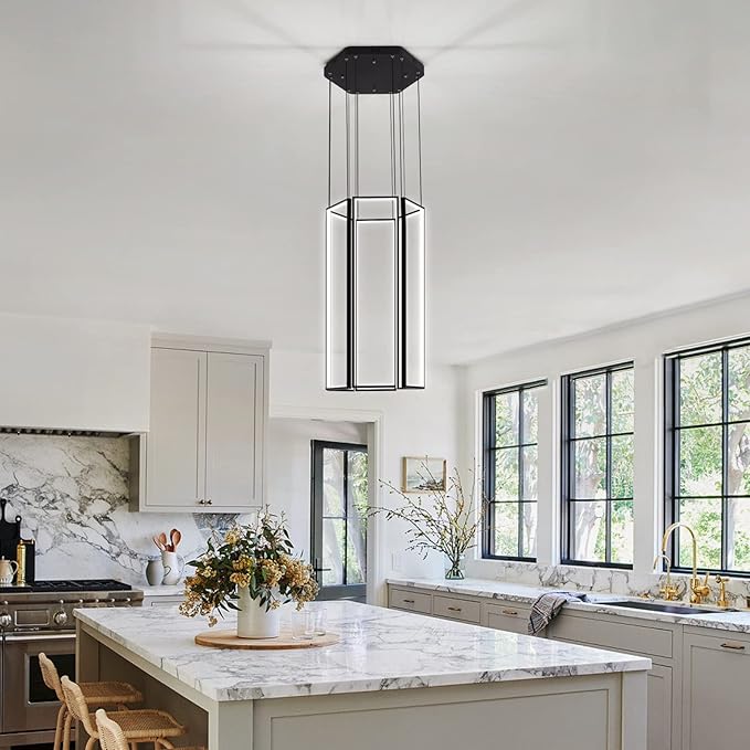 Modern Led Chandelier - Adjustable Black Lighting Fixture for High Ceiling, Suitable for Living Room, Staircase, Villa-Ruum Studio Home