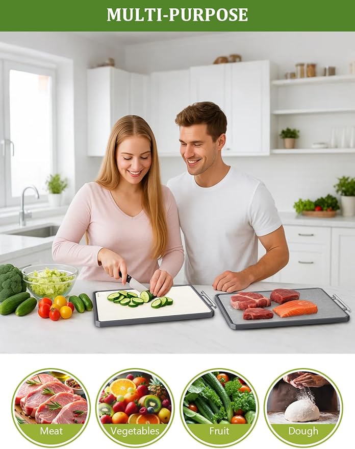 Titanium Cutting Boards for Kitchen, 2 in 1 Metal Cutting Board for Chopping Meat/Vegetables, Double Sided Pure Titanium&Wheat Straw PP Chopping Board, Food-Grade, Dishwasher Safe Large 16.3”×11-1 PC-Ruum Studio Home