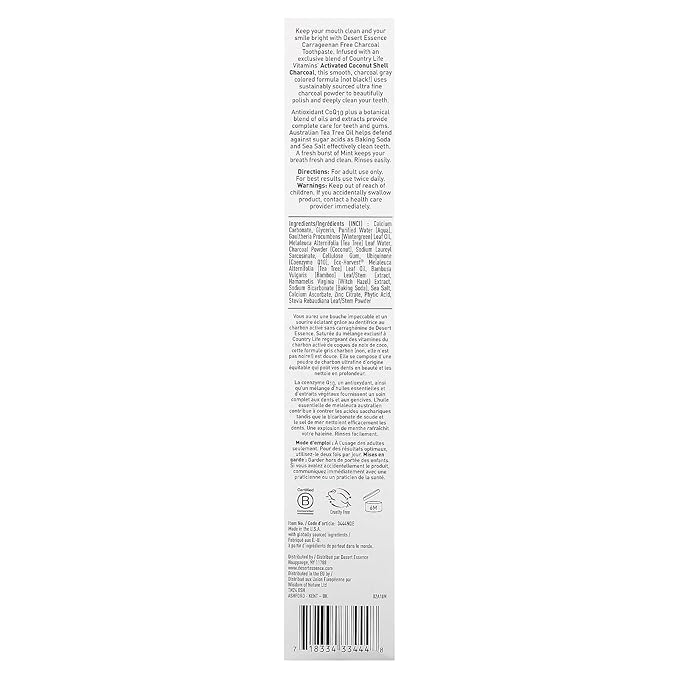 Desert Essence Activated Charcoal Toothpaste - Fluoride and Carrageenan Free - Brighter Teeth and Fresher Breath with Activated Coconut Shell Charcoal, Baking Soda, and Fresh Mint - 6.25 oz-Ruum Studio Home