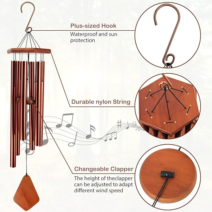 ASTARIN Wind Chimes Outdoor Large Deep Tone, Large Windchimes for Outside with 6 Tubes Tuned Relaxing Melody,Memorial Wind Chimes for Mom Dad,Sympathy Gifts, 36"-Ruum Studio Home