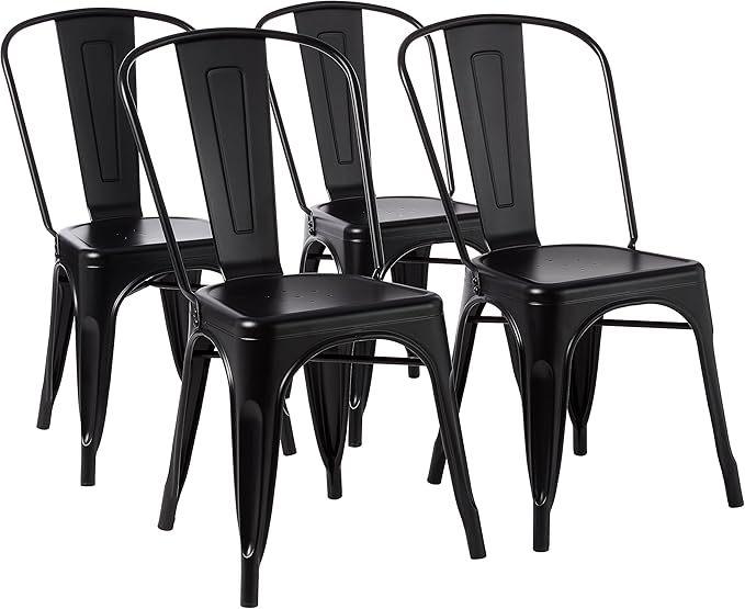 Amazon Basics Metal Dining Chairs, Matte Black, 1 Count (Pack of 4)-Ruum Studio Home